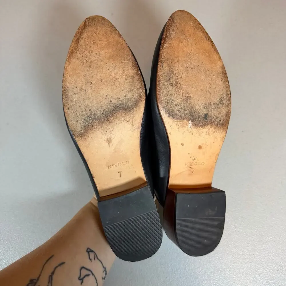 Nisolo Mariella Mule Womens 7 Smooth Black Leather Classic Round Toe Block Heel